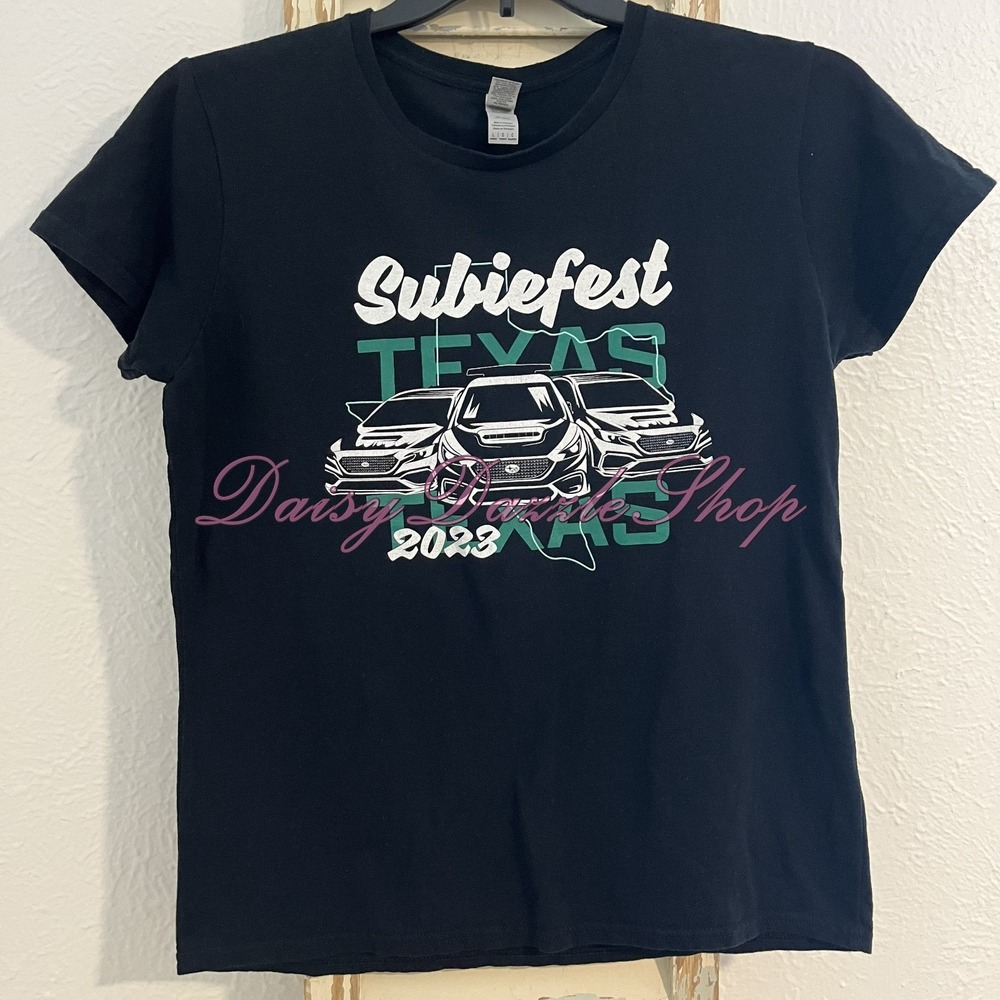 Subiefest 2023 Subaru Auto Show T-Shirt Women's L Black Graphic Tee Texas Gildan